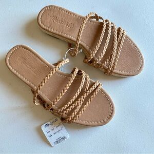 Madewell Size 5.5 Tan Ivory Braided Genuine Leather Rounded Toe Slip-on Sandal